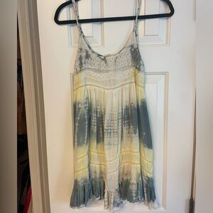 Altar'd State Yellow and Green Pleated Mini Dress